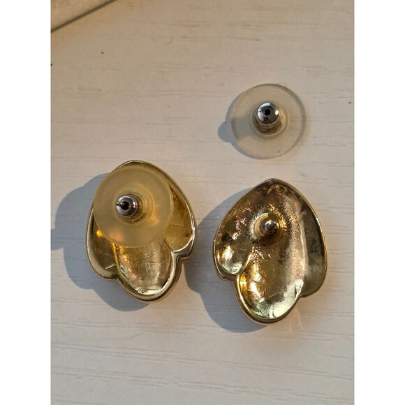 Monet Gold-Tone & White Enamel Post Back Earrings Vintage - Picture 4 of 4